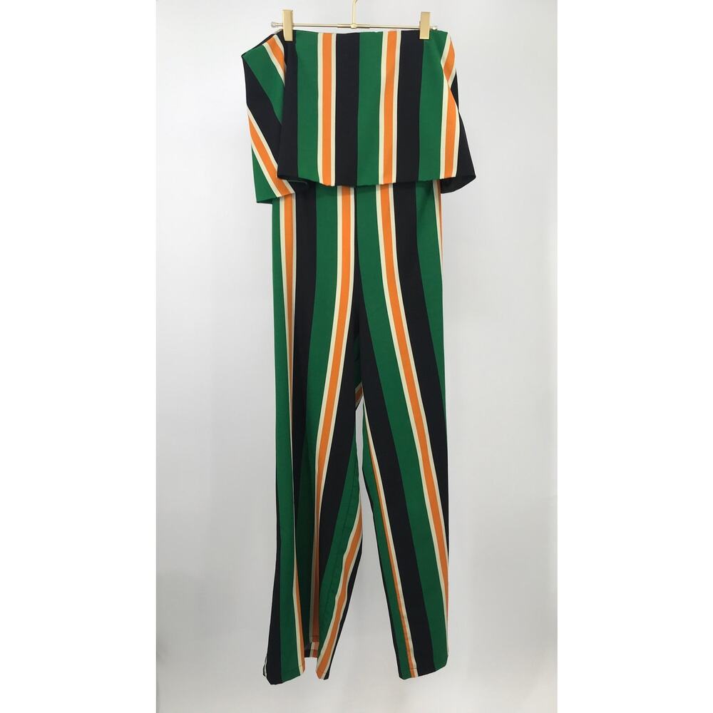 DO+BE Retro Striped Strapless Jumpsuit Womens M Draped Open Back Wide Leg